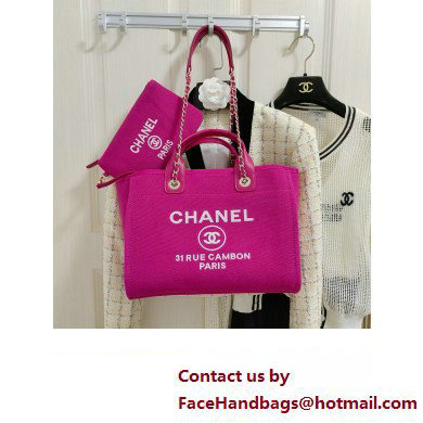 chanel Mixed Fibers, Calfskin & Gold-Tone Metal shopping bag fuchsia 2024